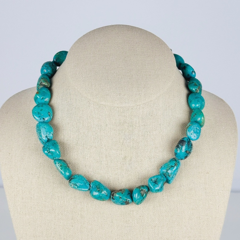 Large Turquoise Nugget Statement Necklace Tumbled Stone Matrix Boho Southwestern